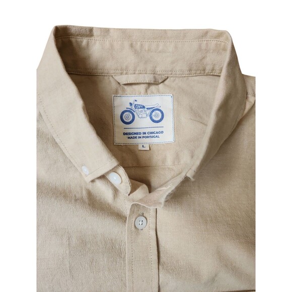 Mugsy Organic Cotton Preppy Oxford Shirt Mens Large Dakars Light Tan Button Down - Picture 2 of 9